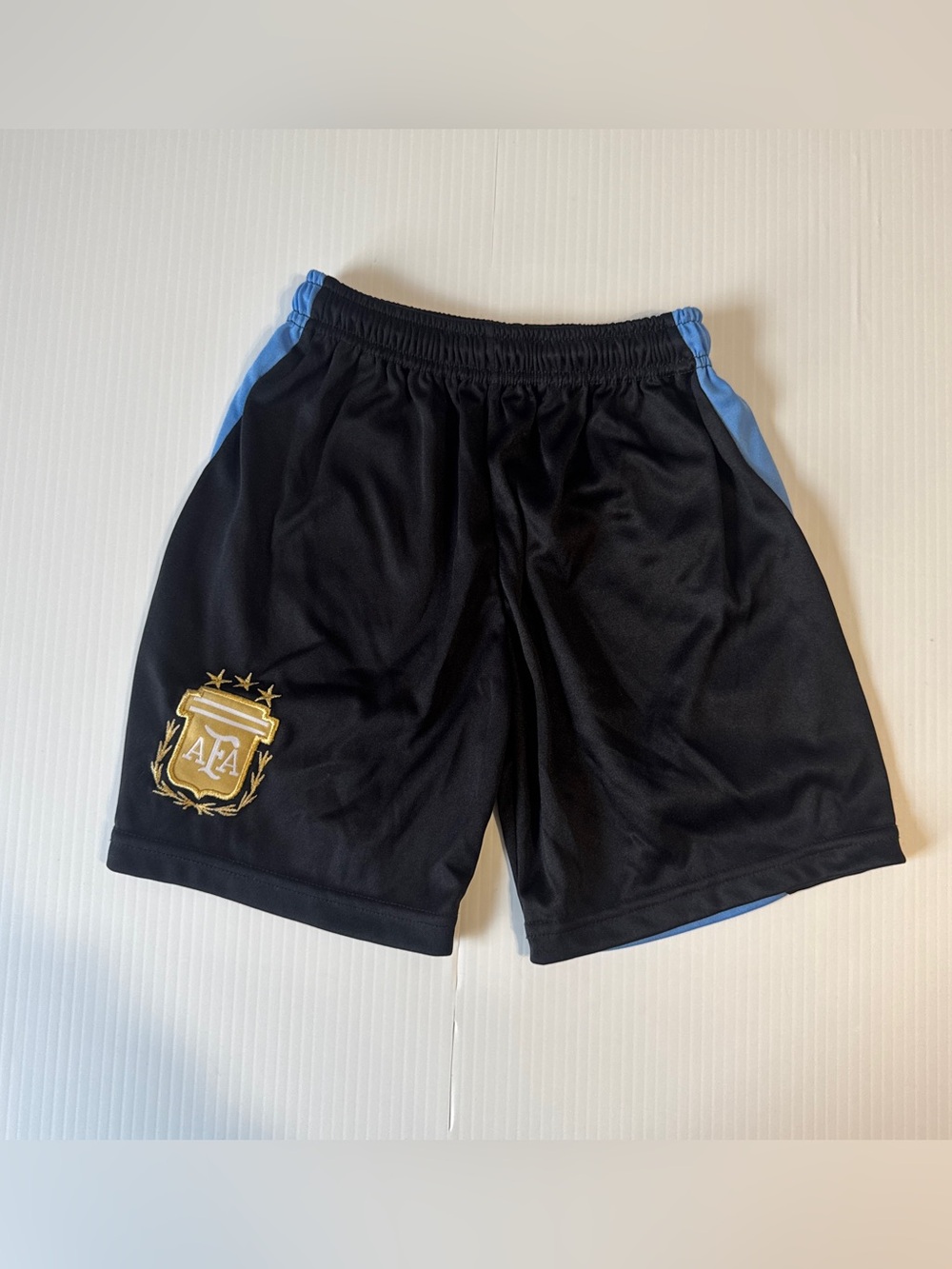 Argentina AFA Soccer Football Training Shorts Youth Size 10 Black Blue Athletic